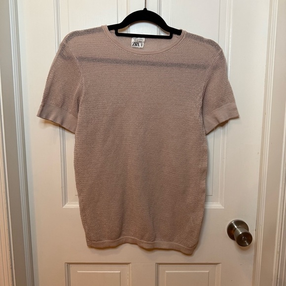 Zara woman’s knit short sleeve sweater top size s in beige - Picture 1 of 7
